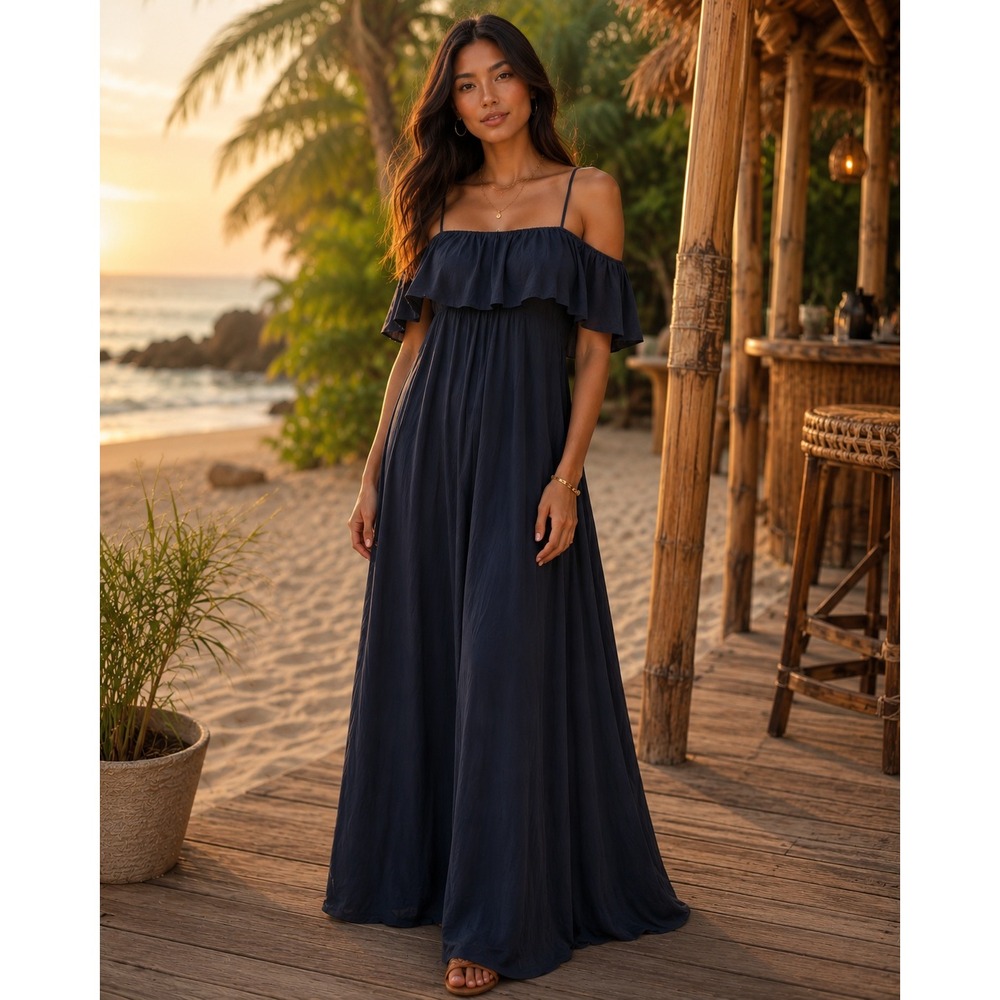 Show Me Your Mumu Dress Women Small Blue Caitlin Ruffle Maxi Boho Wedding